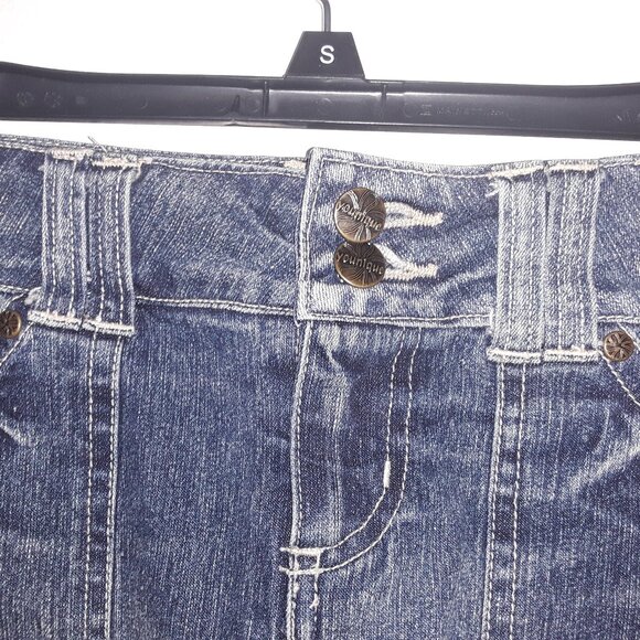 Younique ladies size 1 stretchy blue denin skirt w/3 front,2 back pockets, - Picture 2 of 6